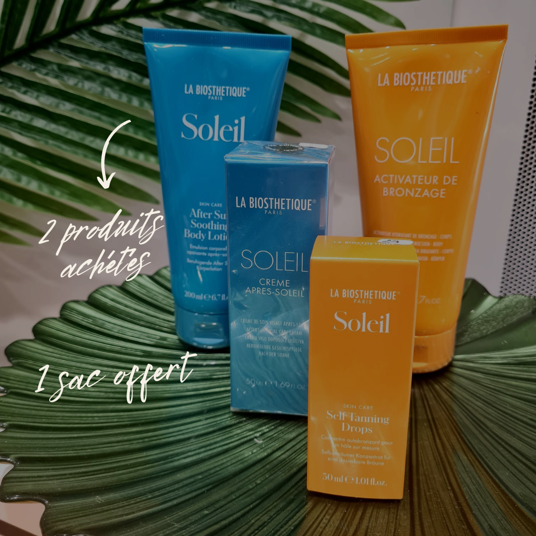 pour l'été, découvrez les produits naturels de la gamme Soleil La biosthetique au salon de coiffure Nuance coiffure à Quimper. Profitez des cadeaux offerts !